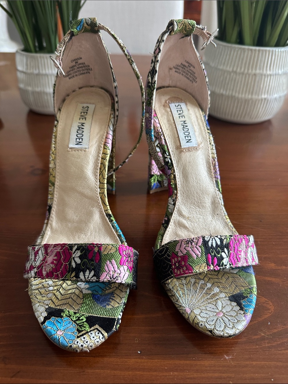 Steve Madden Carson Multicolor Floral Embroidered Open-Toe Heels